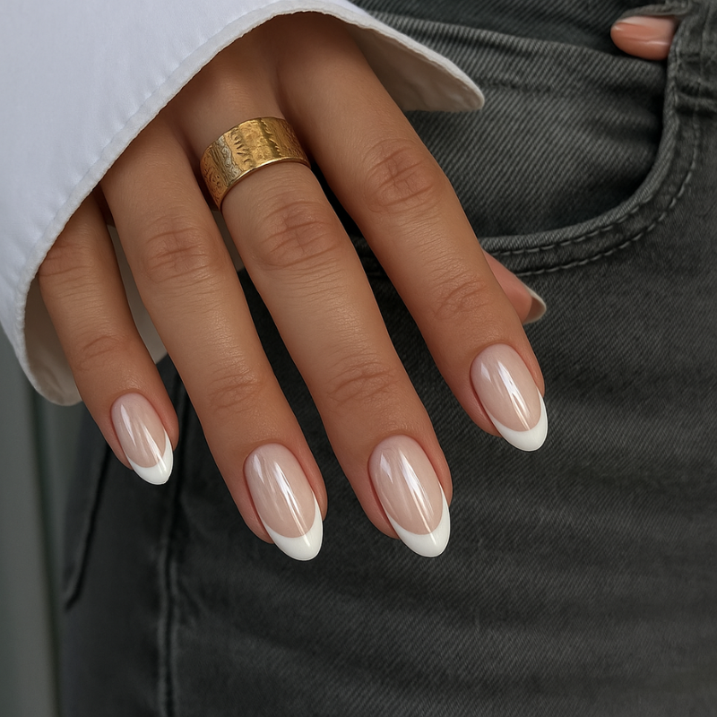 Medium Round - Glossy French Tip